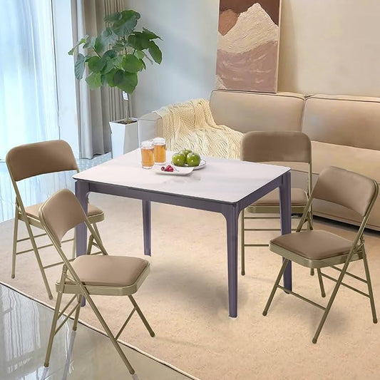 cyclone sound 2 Pack Folding Chairs with PU Padded Cushion and Back, Commercial Grade Metal Chairs with Comfortable PU Leather Cushion for Home and Office, for Indoor and Outdoor Events (2, Beige-PU)
