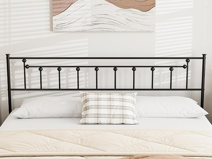 Metal California King Size Headboard - Adjustable Height - Victorian Farmhouse Style, Easy Assembly, Attach Frame, Steel Cal King Headboard Only for Bedroom, Black
