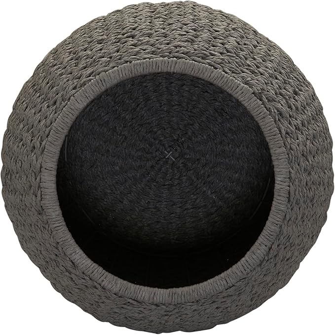 Household Essentials Handwoven Paper Rope Barrel Wicker Storage Basket Side Table, Gray