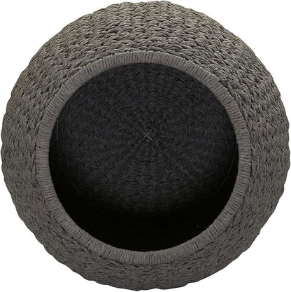 Household Essentials Handwoven Paper Rope Barrel Wicker Storage Basket Side Table, Gray