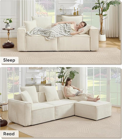 WILLOVE 109'' Modular Sectional Sofa, Chenille Cloud Couch with Wide Armrests & 5 Pillows, Deep Seat Couches for Living Room, Beige