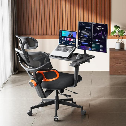 Newtral Ergonomic Office Chair with Fully Adaptive Lumbar Support, 136°Tilt Function, Computer Desk Chair with Soft 4D Armrest, Adjustable Headrest (Upgrade with Laptop Tray, Black)