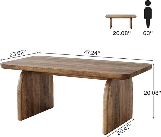 Tribesigns Rectangle Coffee Table, 47-Inch Wood Rectangular Living Room Table, Farmhouse Accent Center Low Cocktail Tea Table with Sturdy Base & Rounded Corners, Easy Assembly (Rustic Brown)