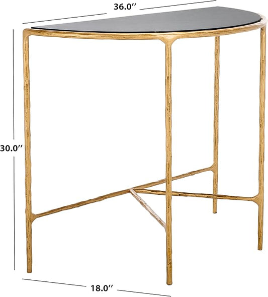 SAFAVIEH Couture Collection Jessa Brass Base & Black Marble Top Half Moon Console Table, Fully Assembled