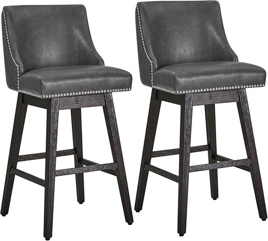 CHITA Counter Height Swivel Bar Stools Set of 2, FSC Certified Upholstered Counter Stools, Modern Swivel Barstools with Wood Legs for Kitchen Island, 30" Seat Height, Faux Leather in Retro Grey