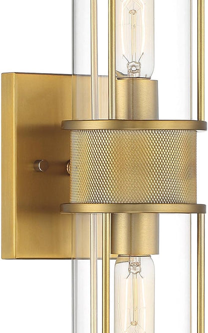 Possini Euro Design Miranda Modern Wall Light Sconce Warm Brass Gold Hardwired 4 1/2" 2-Light Fixture Clear Glass Shades for Bedroom Bathroom Vanity Reading Living Room Hallway House Home Decor