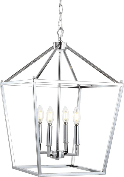 JONATHAN Y JYL7437C Pagoda Lantern Dimmable Adjustable Metal LED Pendant Classic Traditional Farmhouse Dining Room Living Room Kitchen Foyer Bedroom Hallway, 16 in, Chrome