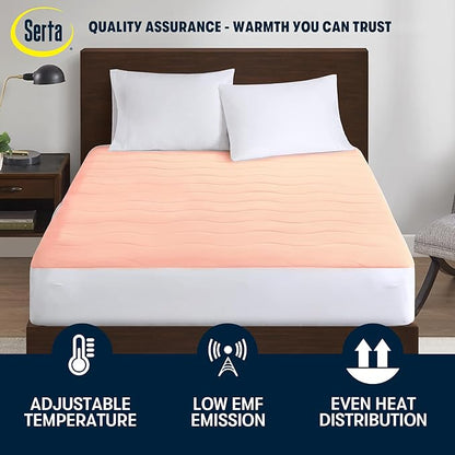 Serta Heated Mattress Pad Twin XL - Deep Pocket, 10 Heat Settings, Auto Shut Off, ETL Certified, Machine Washable, White