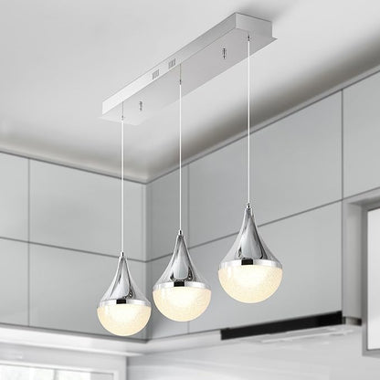 JONATHAN Y JYL7121A Elyse Teardrop 33" 3-Light Modern Mid-Century Iron/Acrylic Integrated Linear LED Pendant French Country,Vintage,Bohemian, Chrome/White