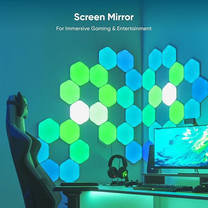 Nanoleaf Shapes LED Wall Lights, RGBW Smart Wall Panels with 16M+ Color, Compatible with Alexa & Google Assistant, Music Sync, DIY Gaming Light for Home Decor (Hexagons Smarter Kit 7 Pack)