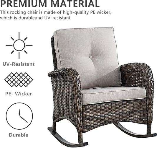 HUMMUH 7-Piece Outdoor Patio Furniture PE Wicker Patio Conversation Set,High Back Patio Couch with Ottomans Outdoor Rocking Chairs with Tables for Backyard,Porch,Deck