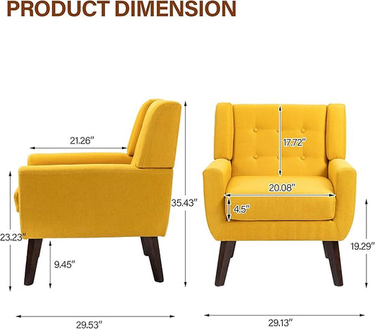 Accent Chair, Modern Fabric Armchair for Living Room, Comfy Upholstered Arm Chair Tufted for Indoor Bedroom Office Room (Yellow)