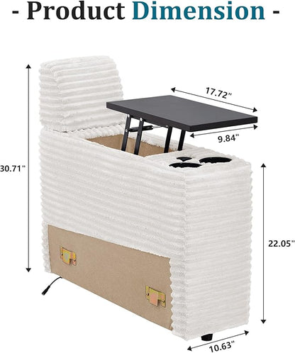 ORRD Multifunctional Storage Console with Dual Cup Holders, Table, USB Charging Station for Modular Sectional Sofa for Living Room-White