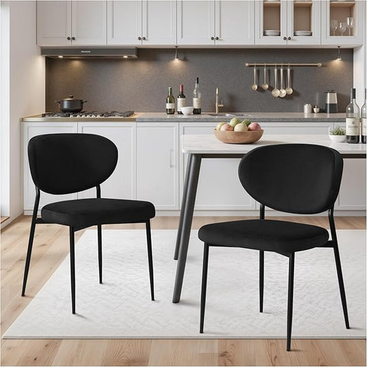 Black Dining Chairs Set of 2 Velvet Upholstered Dining Room Chairs Wide Seat Filled with 58D Memory Foam Modern Kitchen Chairs with Curved Back & Swivel Leveling Feet for Restaurant