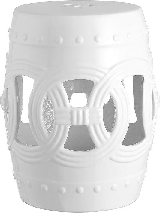 JONATHAN Y TBL1022A Lucky Coins 16" Chinese Ceramic Drum Indoor/Outdoor Garden Stool, Bohemian, Coastal, Cottage, French Country, Traditional, Spill-Proof, Living Room, Garden Room, Patio, White