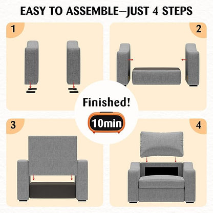 ELUCHANG 47" W Oversized Accent Chair, Linen Fabric Modern Chair, Washable Covers, Comfy Upholstered Large Armchair Single Sofa Reading Chair for Living Room Bedroom Office, Dark Grey