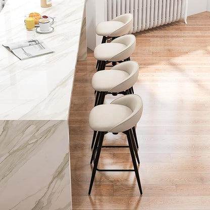 COSTWAY Bar Stools Set of 2, 25" Upholstered Counter Height 360° Swivel Bar Stools w/Backrest & Footrest, Heavy-Duty Metal Frame Armless Breakfast Chairs for Kitchen, Living Room (Set of 2,Beige)