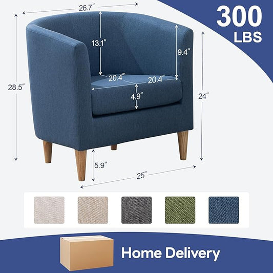 Accent Barrel Chair, Modern Comfy Living Room Chairs with Armrest Small Reading Chair with Cozy Soft Padded for Bedroom Reception Room Cafe, Blue