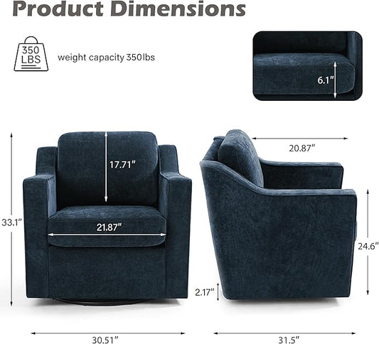 UIXE Swivel Accent Chair, Chenille Upholstered Arm Chair for Living Room, Modern Club Armchair Comfy Single Sofa Bedroom Reading Seat with Lumbar Pillow - Navy Blue