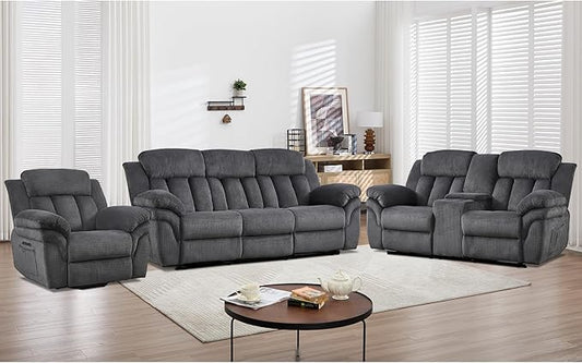 CANMOV Recliner Sofa Set, Oversize Power Lift Recliner Chair, Manual Loveseat and 3-Seat Sofa with Overstuffed Armrest for Living Room,Bedroom Furniture,Office,1+2+3 Seat Grey