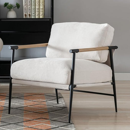 HEAH-YO Modern Accent Chair Set of 1, Upholstered Chenille Fabric Living Room Chair with Backrest, Comfy Armchair Side Chair for Bedroom, Beige