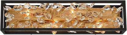 Possini Euro Design Carrine Modern Wall Lights Set of 2 Black Gold Plated Hardwired 6" 4-Light Fixture Clear Crystal Flower Vine for Bedroom Bathroom Vanity Reading Living Room Hallway House Home
