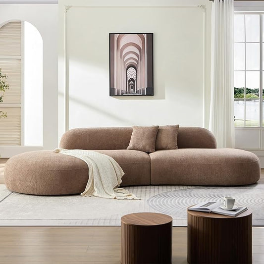135.4" Curved Sofa Couch Modern Oversized 6-Seat Round Boucle Sectional Sofa Couch with Chaise & Pillows for Living Room Apartment Furniture,No Assembly Needed (Camel-Left-Facing)