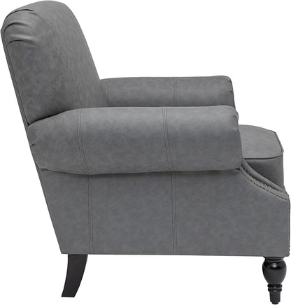 Accent Chair,22.4" Seat Depth Armchair with Roll Arms,36.6W*34.3D*34.6H Living Room Chair,Wood Legs,Set of 2,Faux Leather in Gray