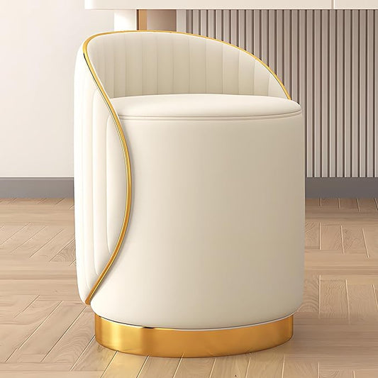 Swivel Round Vanity Stool - with Back Modern Comfy Vanity Chair/upholstered Ottoman Living Room Bedroom Makeup Chair,Off-White