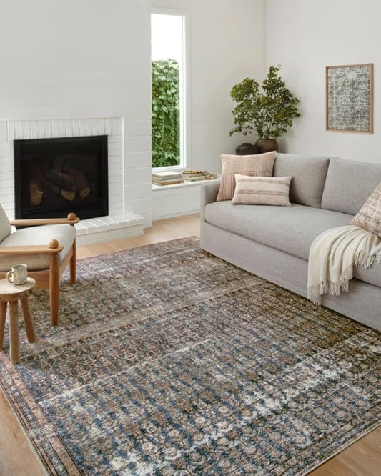 Loloi Amber Lewis Billie Collection, Ocean & Brick 8'-6" x 11'-6" Area Rug – Antique & Distressed Accent Rugs for Living Room, Bedroom, Entryway & Hallway, No Shed High Traffic Area Home Decor Rug
