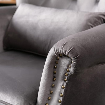 chairus Mid-Century Modern Accent Chair Comfy Tufted Single Sofa Chair Wingback Armchair with Pillow for Club, Living Room, Bedroom - Velvet, Grey