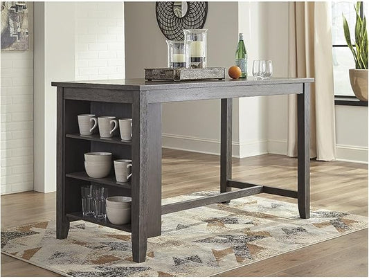Signature Design by Ashley Caitbrook Rustic Counter Height Dining Table with Storage, Dark Gray