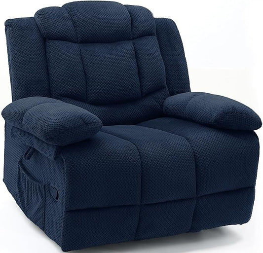 Recliner Chair Oversized 360° Swivel Rocker Recliners with Massage and Heating Theater Chairs Lounge Sofa Adults Lazy Sofas Single Couch for Living Room Overstuffed Armrests XL (Navy Blue)