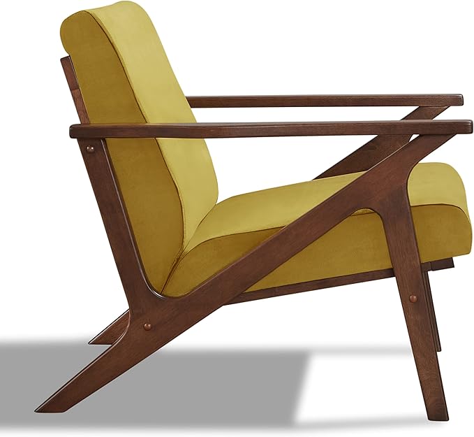 Zola Mid Century Modern Accent Chair Arm Chair, Living Room Furniture, Gold Velvet/Walnut
