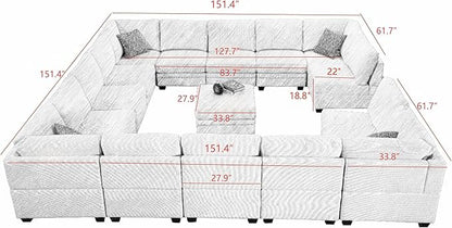 Wanderwell Oversized Modular Sectional Sofa,16-Seater U Shaped Couches with Movable Ottoman,Corduroy Sectional Couch with Wide and Deep Seats Suitable for Living Room,Bedroom,Apartment (Olive, U-16)