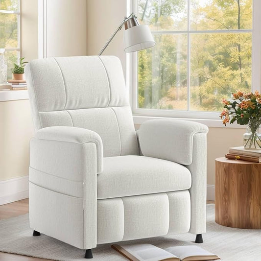 Amada Power Recliner Chair for Adults, Chenille Electric Reclining Chair for Small Spaces with Remote & Side Pockets, Thick Seat Cushion for Home Theater, RV, Living Room & Bedroom (Chenille White)