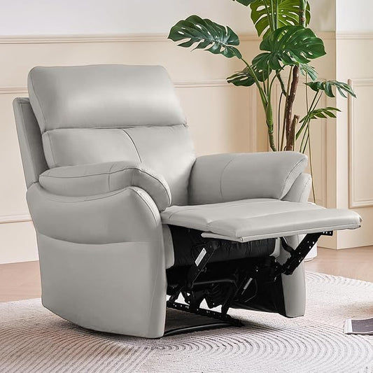 AIRSKY Genuine Leather Recliner Chair, Top Grain Leather, Italian Water-Washing Process, Living Room Chair with Lumbar Support,for Theater Seating, Bedroom. R1, Grey