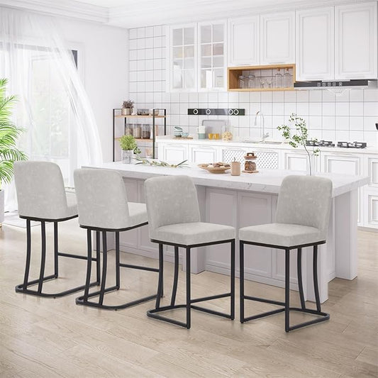 Sophia & William Light Grey Bar Stools Set of 4, Counter Height 24" Bar Stools with Back for Kitchen Island, Modern Faux Leather Bar Chairs
