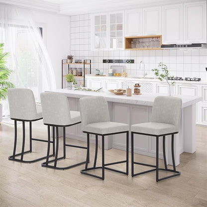 Sophia & William Bar Stools, Counter Height 24" Counter Stools for Kitchen Island, Modern PU Leather Bar Stools with Backrest,Light Grey,1PC