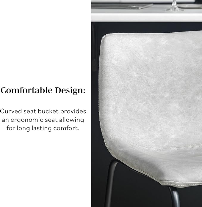 Walker Edison Douglas Urban Industrial Faux Leather Armless Counter Chairs, Set of 2, Grey
