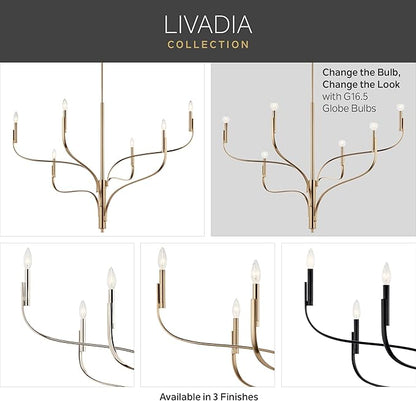 KICHLER Livadia 6-Light Chandelier, Soft Modern-Light in Black, for Foyer, Great Room, or Vaulted Dining or Bedroom (33.25" x 47.25"), 52674BK