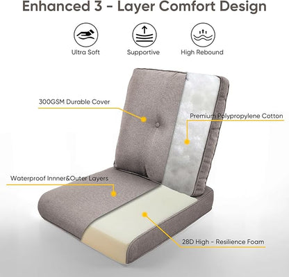 Patio Chair Cushions 6 Packs - Outside High Back Thick Water-Resistant Cushion 22x24 with Zipper Cover for Outdoor Glider Rocking Chairs Loveseat 3-Seater Couch Sofa – Grey/Buckle