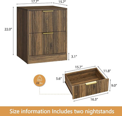 3-Piece Modern Bedroom Furniture Set, Wide 7-Drawer Dresser & 2-Drawer Nightstands Set of 2, Natural Wood Dresser and Nightstand Sets for Bedroom, Hallway, Walnut