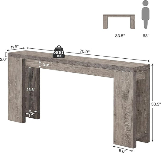 Tribesigns 70.9-Inch Long Console Table, Farmhouse Wooden Entryway Sofa Table Behind Couch, Narrow Entry Console for Living Room, Hallway, Entrance, Foyer, Grey
