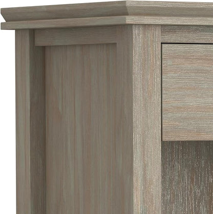 SIMPLIHOME Artisan Bedside Table - 24 inch Wide Solid Wood Nightstand Table in Distressed Grey, Contemporary Bedroom Side or End Table with 1 Drawer, Open Shelf Storage and Bronze Knobs