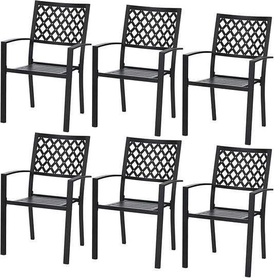 PHI VILLA Metal Outdoor Dining Chairs Set of 6 - Stackable Black Patio Chairs, 300lb Capacity (Diamond)