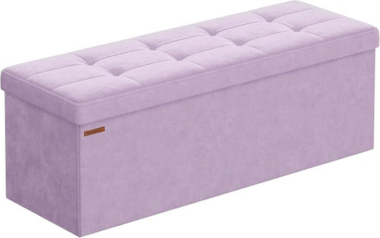 SONGMICS Mazie Collection - Storage Ottoman Bench, Foldable Foot Rest, 15 x 43 x 15 Inches, End of Bed Bench, Storage Chest, Load 660 lb, Living Room, Bedroom, Entryway, Light Lilac ULSF277P01