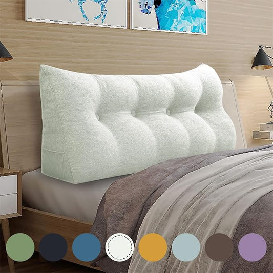 WOWMAX Triangular Headboard Pillow Bed Wedge Pillow for Headboard Full Size Wedge Pillow Headboard for Daybed Bunk Bed Large Bolster Pillow for Bed with Removable Cover, Grey-Beige