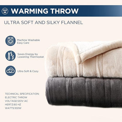 Westinghouse Electric Blanket Queen, Heated Blanket Queen Size with 10 Heating Levels and 1 to 12 Hours Heating Time Settings, Flannel to Sherpa Reversible, Machine Washable (84" x 90", Beige)