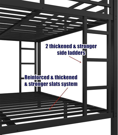 Stronger & Higher Quality Heavy Duty Bunk Bed Queen Over Queen Size Bunkbed, Thickened Safer More Stable Steel Metal Queen Bunk Bed (Faster Assembly) (Queen Over Queen-A)